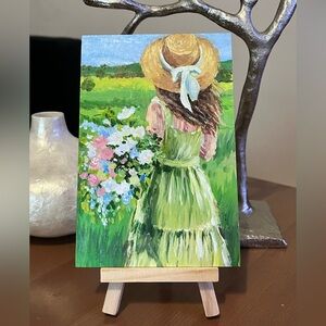 Pastoral Lady in Green Dress Art Painting